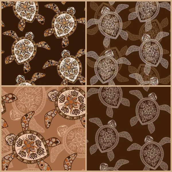 Set of vintage seamless patterns with turtles — Διανυσματικό Αρχείο