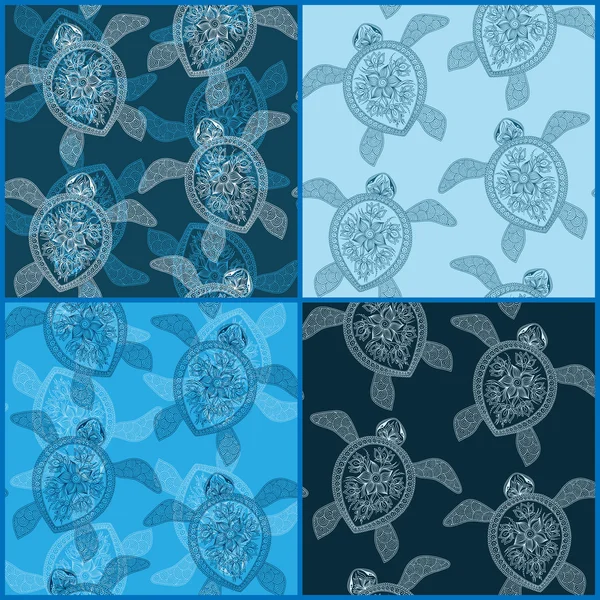 Set of vintage seamless patterns with turtles — 스톡 벡터