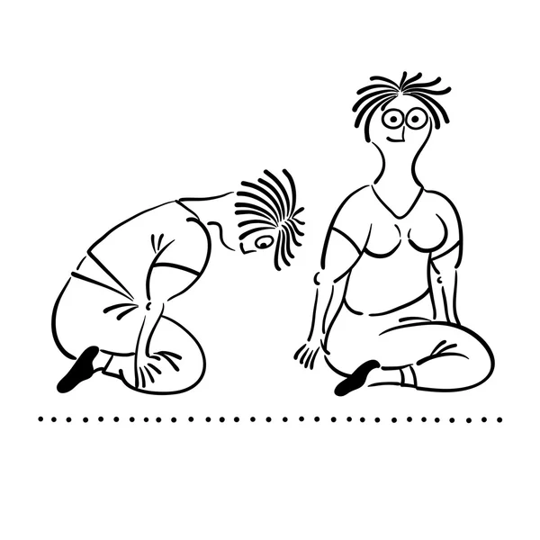 Ejercitando a una anciana. Pilates plantea conjunto — Vector de stock