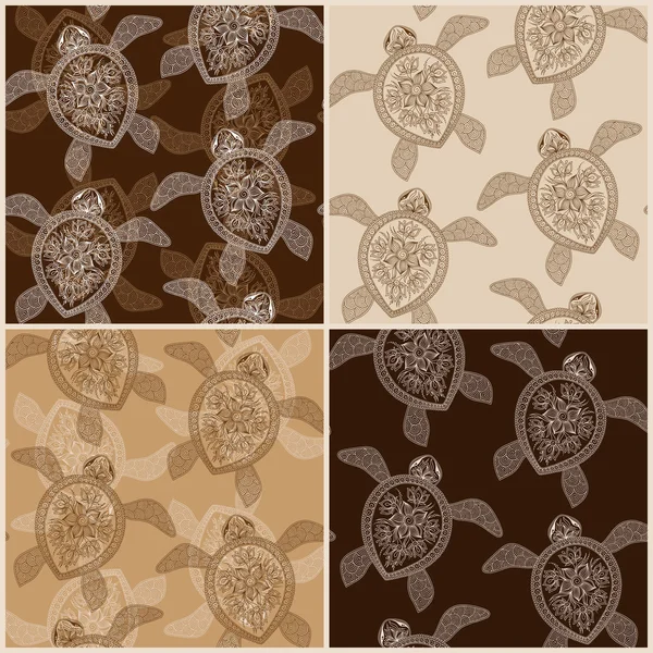 Ensemble de motifs vintage sans couture avec des tortues — Image vectorielle