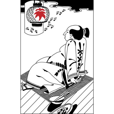 Japon kalın dinleniyor. Vintage el çizmek sanat.