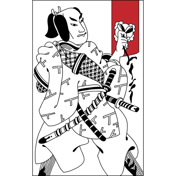 Боку звернено самураїв ілюстрації. Урожай рука залучити мистецтва — стоковий вектор