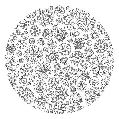 Boyama kitabı için desen. Etnik, çiçek, retro, doodle, vektör
