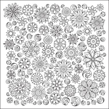 Boyama kitabı için desen. Etnik, çiçek, retro, doodle, vektör