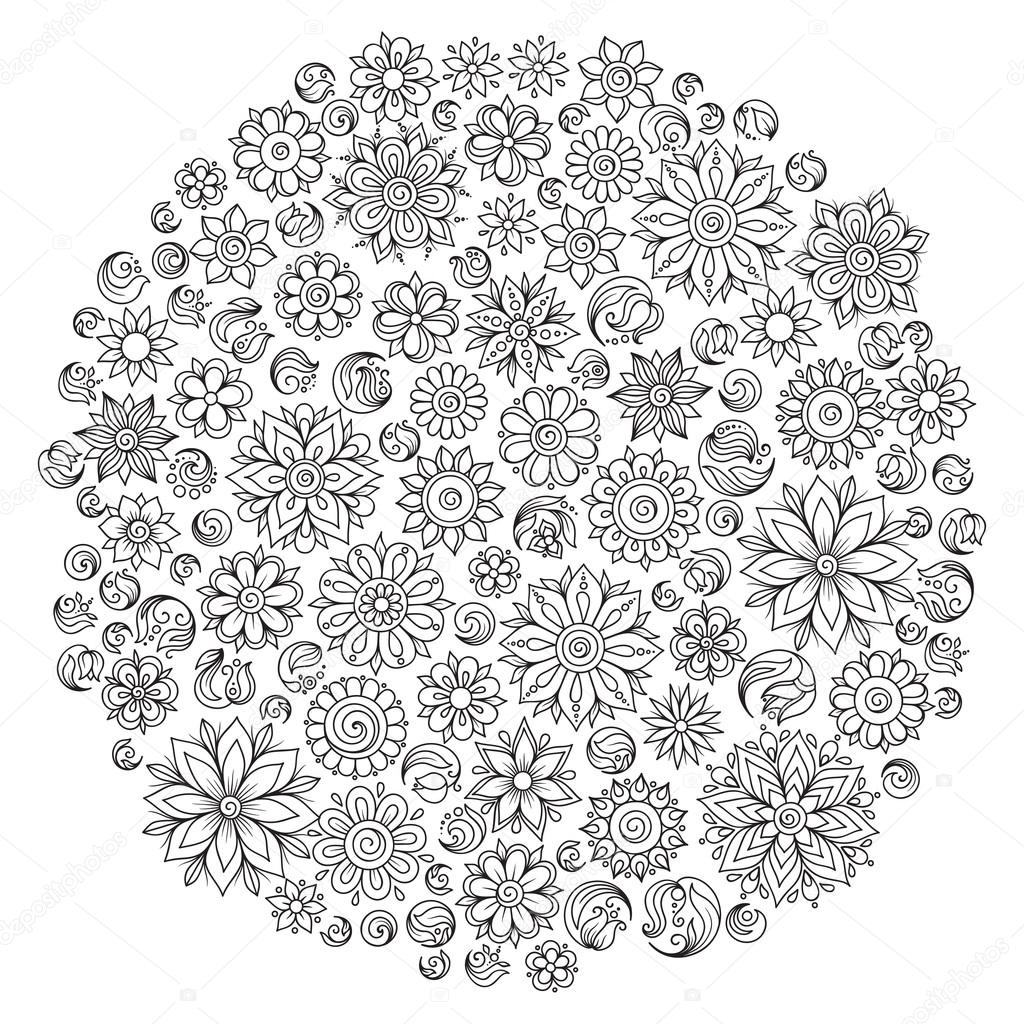 Pattern for coloring book. Ethnic, floral, retro, doodle, vector