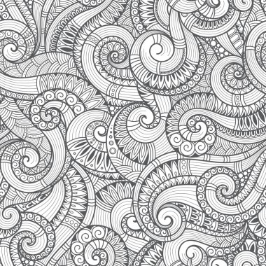 Dikişsiz siyah ve beyaz soyut desen, çizilmiş dalgalar geri