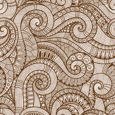 Sorunsuz Asya etnik çiçek retro doodle arka plan deseni