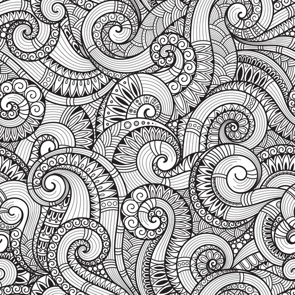 Naadloze zwart-wit abstracte handgetekende patroon, golven terug — Stockvector