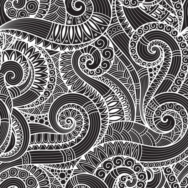 Motif abstrait noir et blanc sans couture dessiné à la main, vagues retour — Image vectorielle