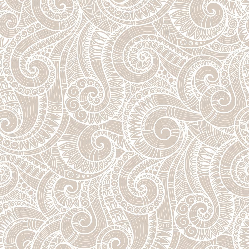 Seamless asian ethnic floral retro doodle background pattern in