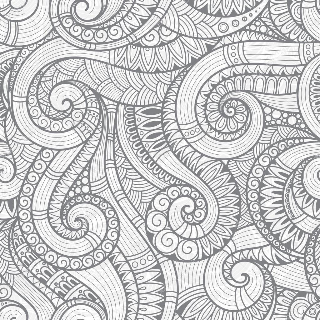 Seamless asian ethnic floral retro doodle background pattern in