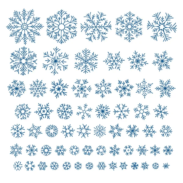 Verschiedene handgezeichnete Schneeflocken Set — Stockvektor