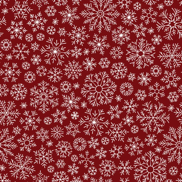 Modèle de doodle sans couture de Noël avec des flocons de neige — Image vectorielle