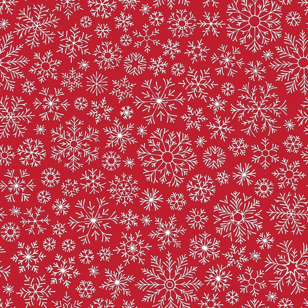 Modèle de doodle sans couture de Noël avec des flocons de neige — Image vectorielle