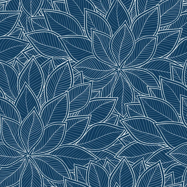 Blaue Blätter auf blauem Hintergrund Vektor nahtlose abstrakte Muster — Stockvektor