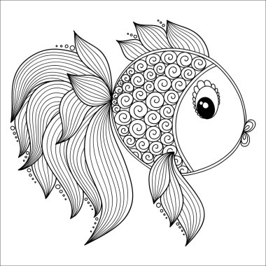 Pattern for coloring book. Cute Cartoon Fish.