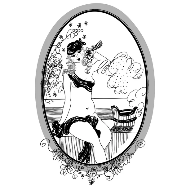 Chica vintage en el baño. Vector Conjunto de ilustraciones . — Archivo Imágenes Vectoriales