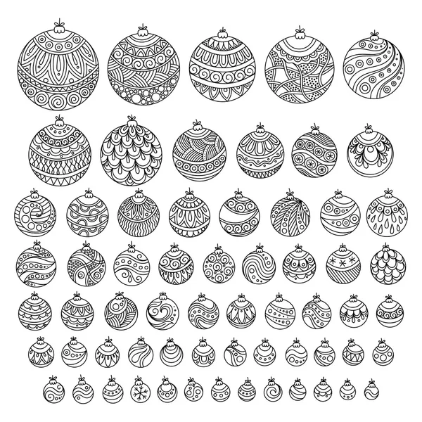 Doodle mão desenhado bolas de Natal conjunto — Vetor de Stock