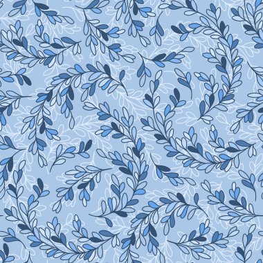 vector seamless pattern with leaves and stems in doodle style