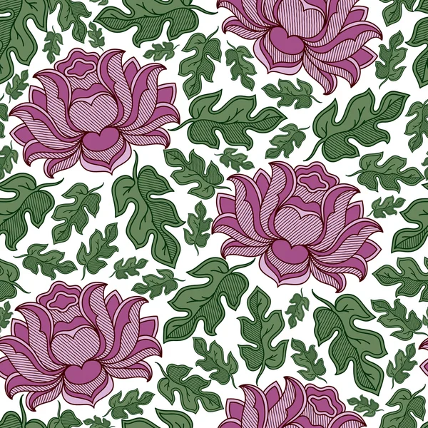 Motif floral vectoriel sans couture avec des fleurs florissantes fantaisie — Image vectorielle
