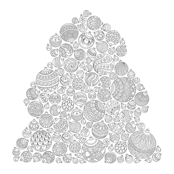 Christmas tree. Pattern for coloring book. Zentangle — Stockvector