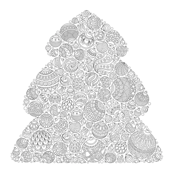 Arbre de Noël. Modèle pour livre à colorier. Zentangle — Image vectorielle