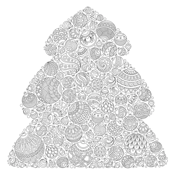 Arbre de Noël. Modèle pour livre à colorier. Zentangle — Image vectorielle