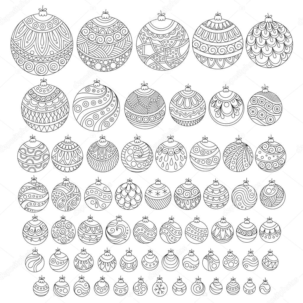 Color doodle hand drawn Christmas balls set