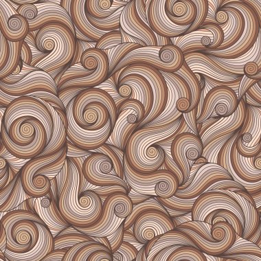 Seamless brown abstract hand-drawn pattern, waves background.