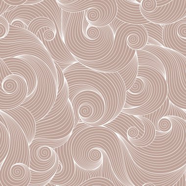 Seamless brown abstract hand-drawn pattern, waves background.
