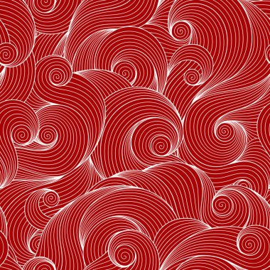 Seamless red abstract hand-drawn pattern, waves background