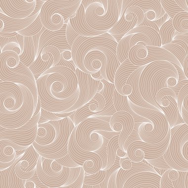 Seamless brown abstract hand-drawn pattern, waves background.