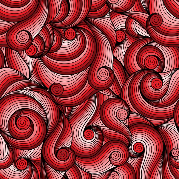 Seamless red abstract hand-drawn pattern, waves background — Wektor stockowy