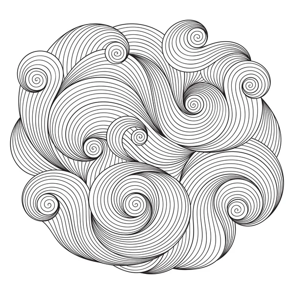 Adorno de onda de círculo blanco y negro, adorno de encaje redondo ornamental desi — Vector de stock