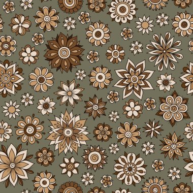 Vektör sorunsuz çiçek desenli çiçek ve yaprakları ile