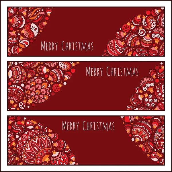 落書きボールでエレガントな赤いクリスマス バナーの設定 — ストックベクタ