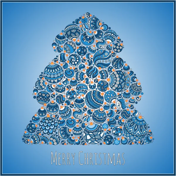 Feliz Año Nuevo Tarjeta de felicitación. Árbol de Navidad de bolas illustra — Vector de stock