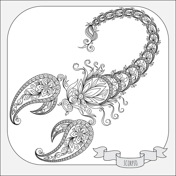 Ręcznie rysowane wzór dla kolorowanie książki zodiaku Skorpion. — Wektor stockowy