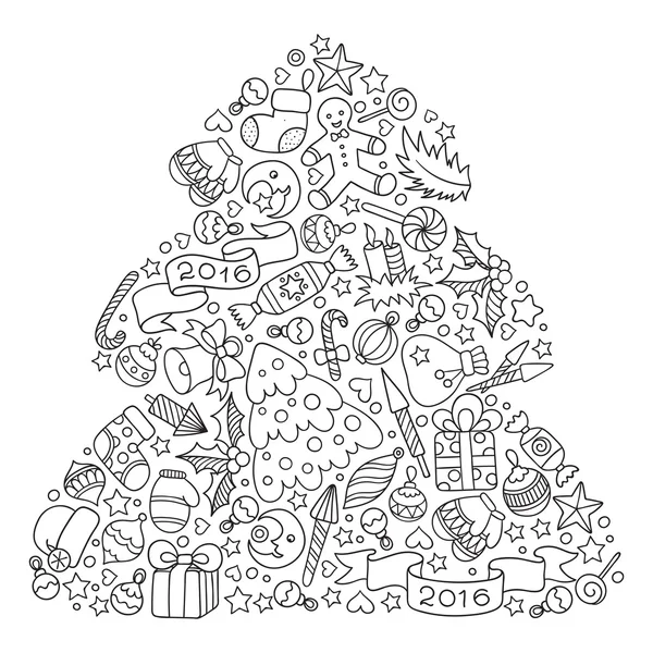 Рождественская елка из рождественских декоративных элементов . — стоковый вектор