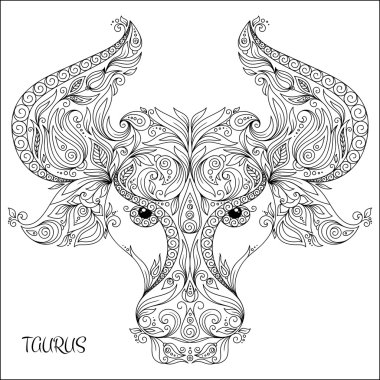 Hand drawn pattern for coloring book zodiac Taurus clipart