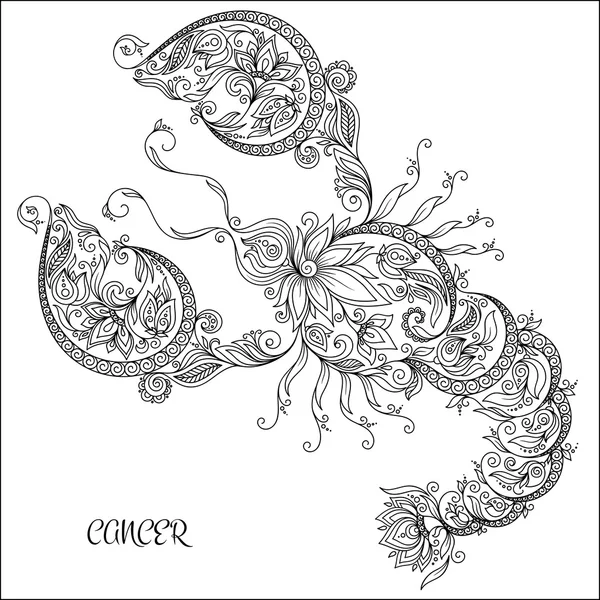 Modèle dessiné à la main pour le livre de coloriage zodiaque Cancer . — Image vectorielle