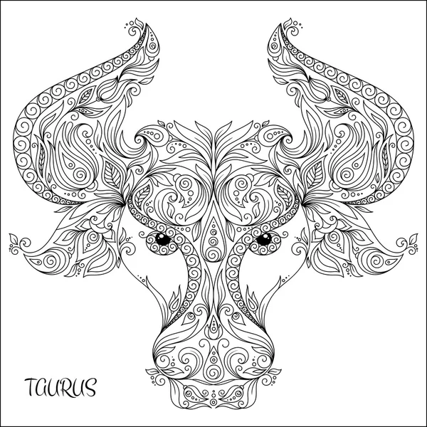 Hand drawn pattern for coloring book zodiac Taurus — Stock Vector