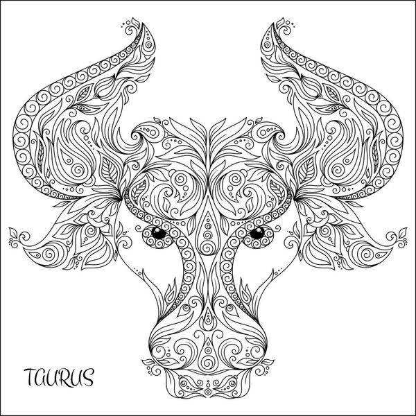 Hand drawn pattern for coloring book zodiac Taurus