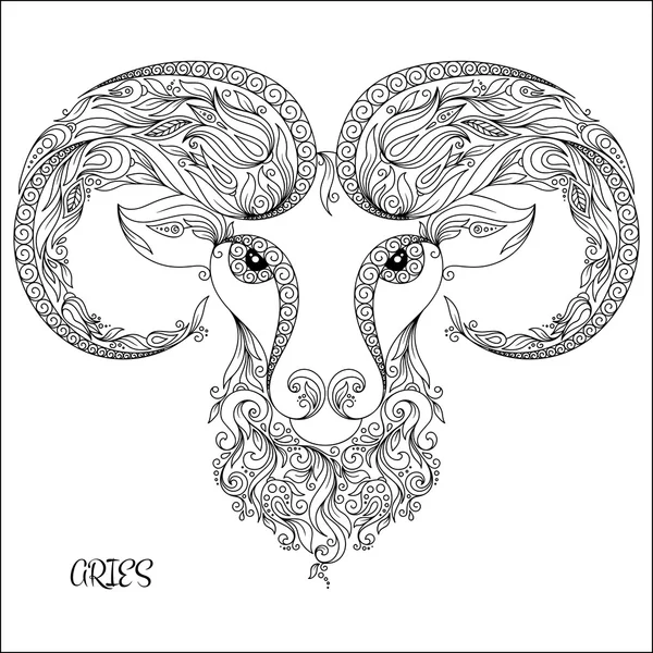 Hand drawn pattern for coloring book zodiac Aries. — Stock Vector