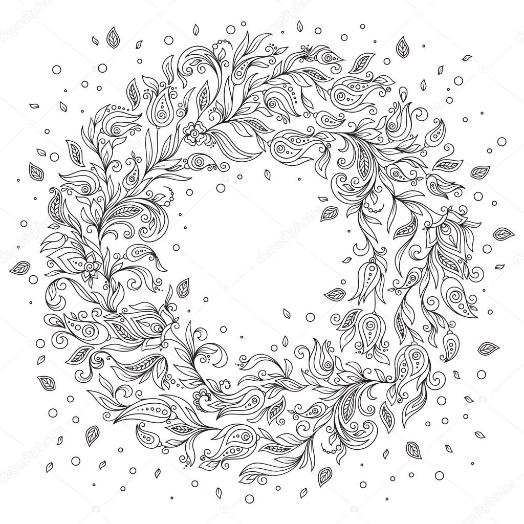 塗り絵のパターン 花の落書き ベクトル 花輪 ストックベクター C Karpenyuk 92768014