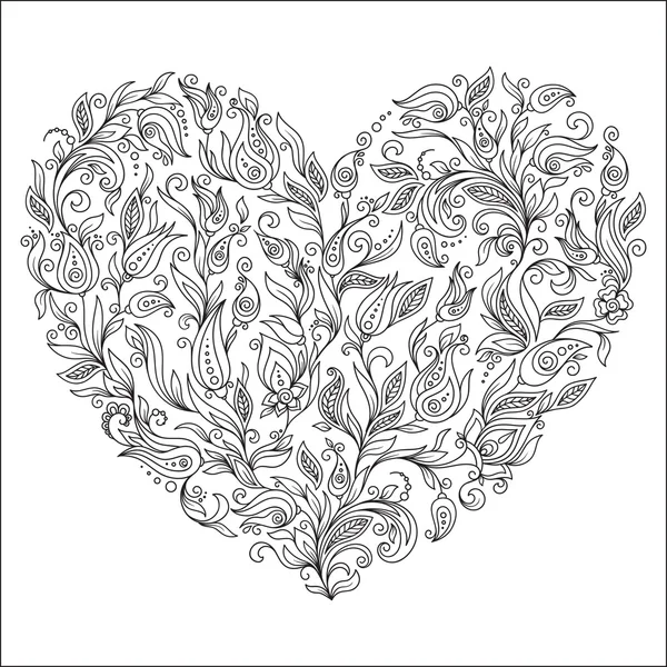 Dibujo para colorear flor corazón Tarjeta de felicitación del día de San Valentín — Archivo Imágenes Vectoriales