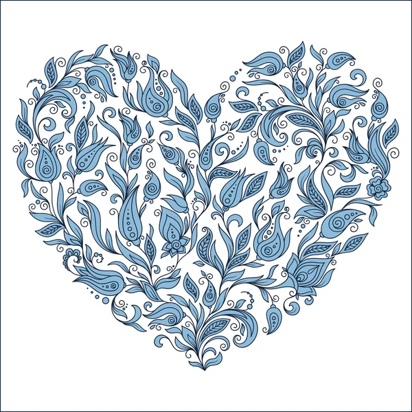 Krásná silueta srdce květy krajka — Stockový vektor