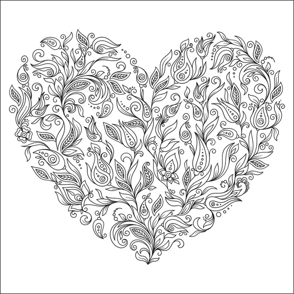 Dibujo para colorear flor corazón Tarjeta de felicitación del día de San Valentín — Vector de stock