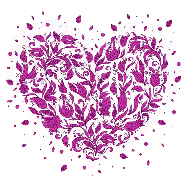 Belle silhouette du coeur des fleurs de dentelle — Image vectorielle