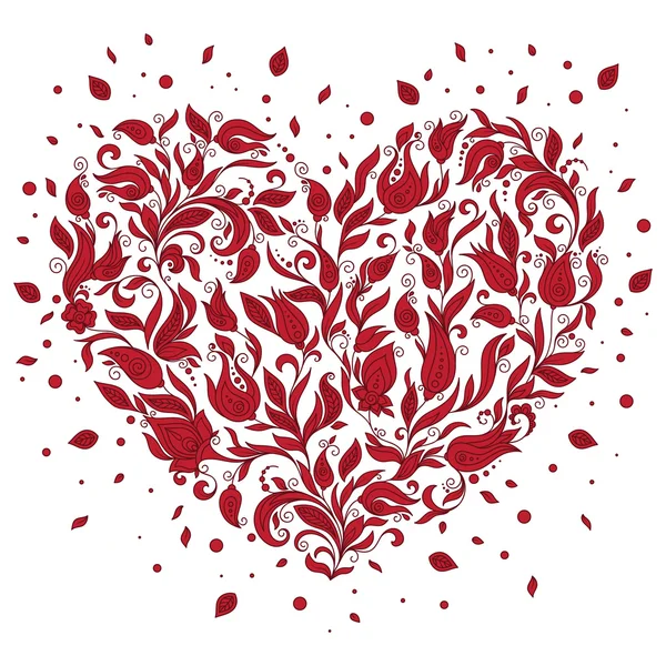Bella silhouette del cuore dei fiori di pizzo — Vettoriale Stock